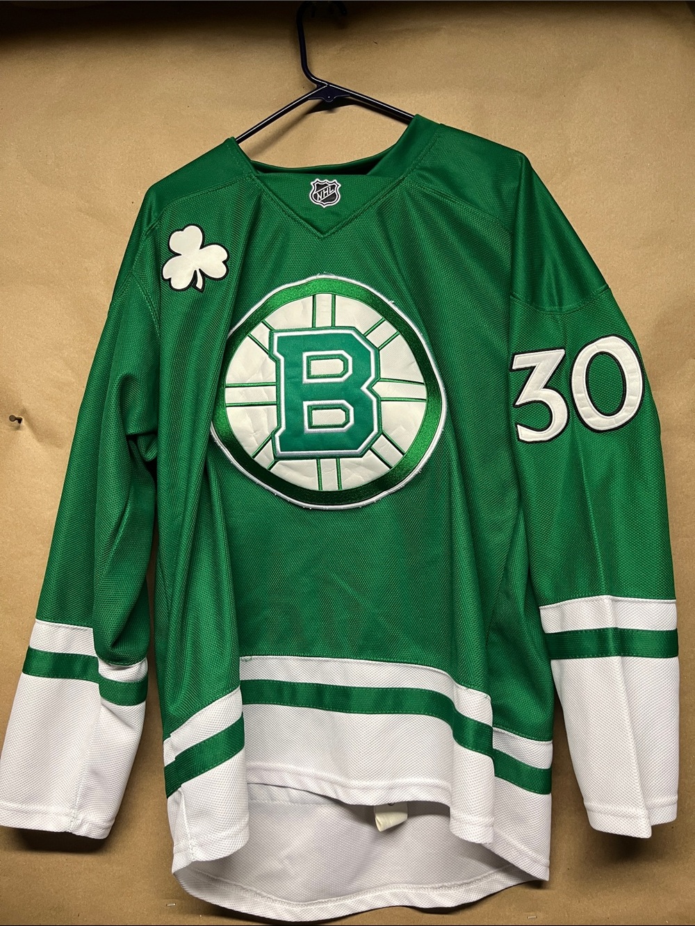 NHL St Paddy Day Game - Green and White Boston 'B' Hockey Jersey - Tim Thomas
